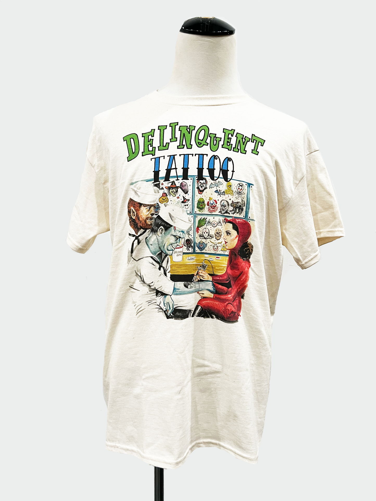 "Delinquent Tattoo" Tee in Natural