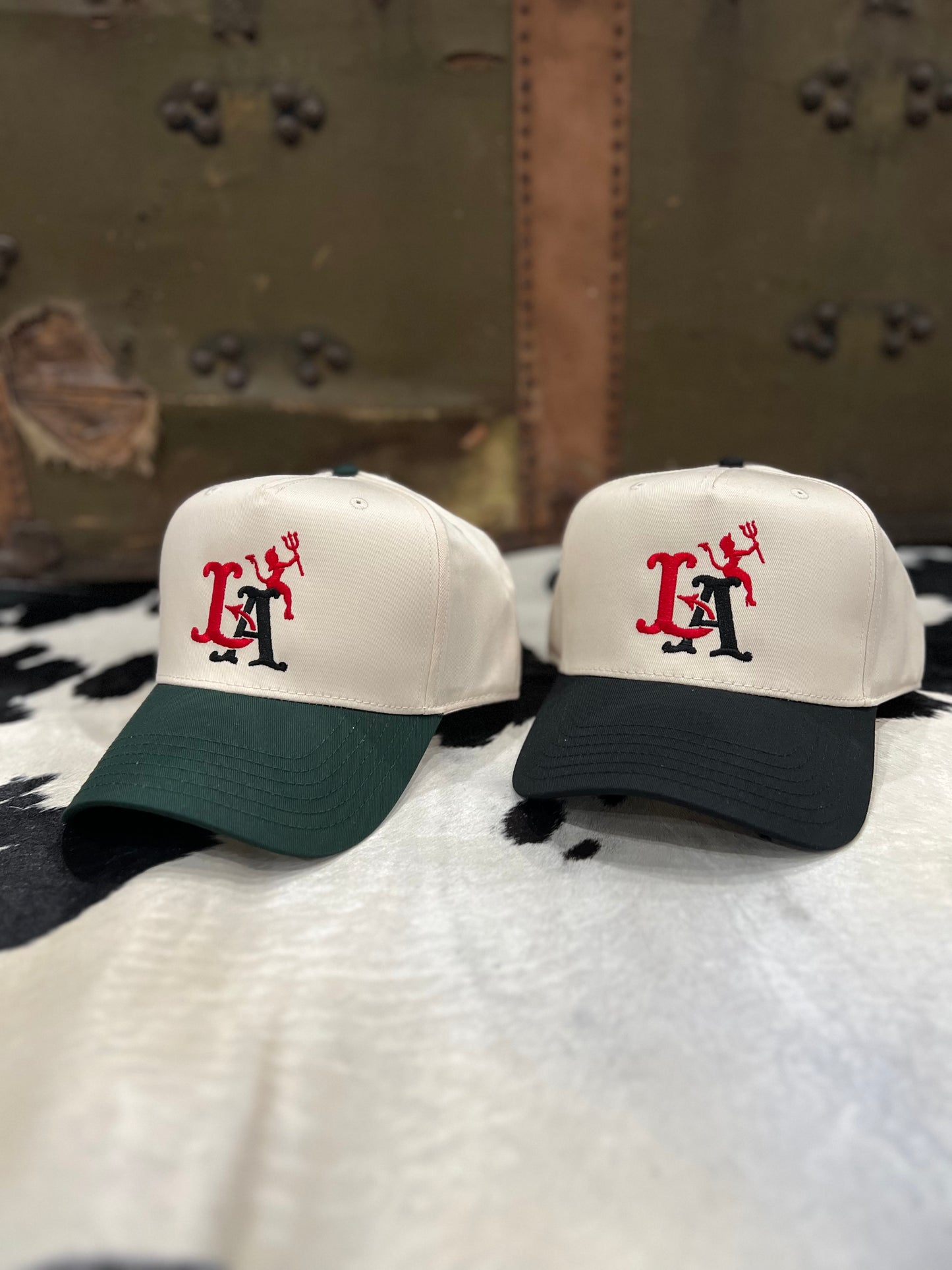 Devilish 5 Panel Snap Back Cap in Natural/Green