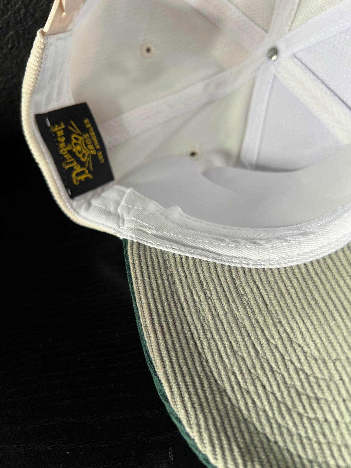 New "To Live and Die in LA"Corduroy Snap Back Cap in White/Green