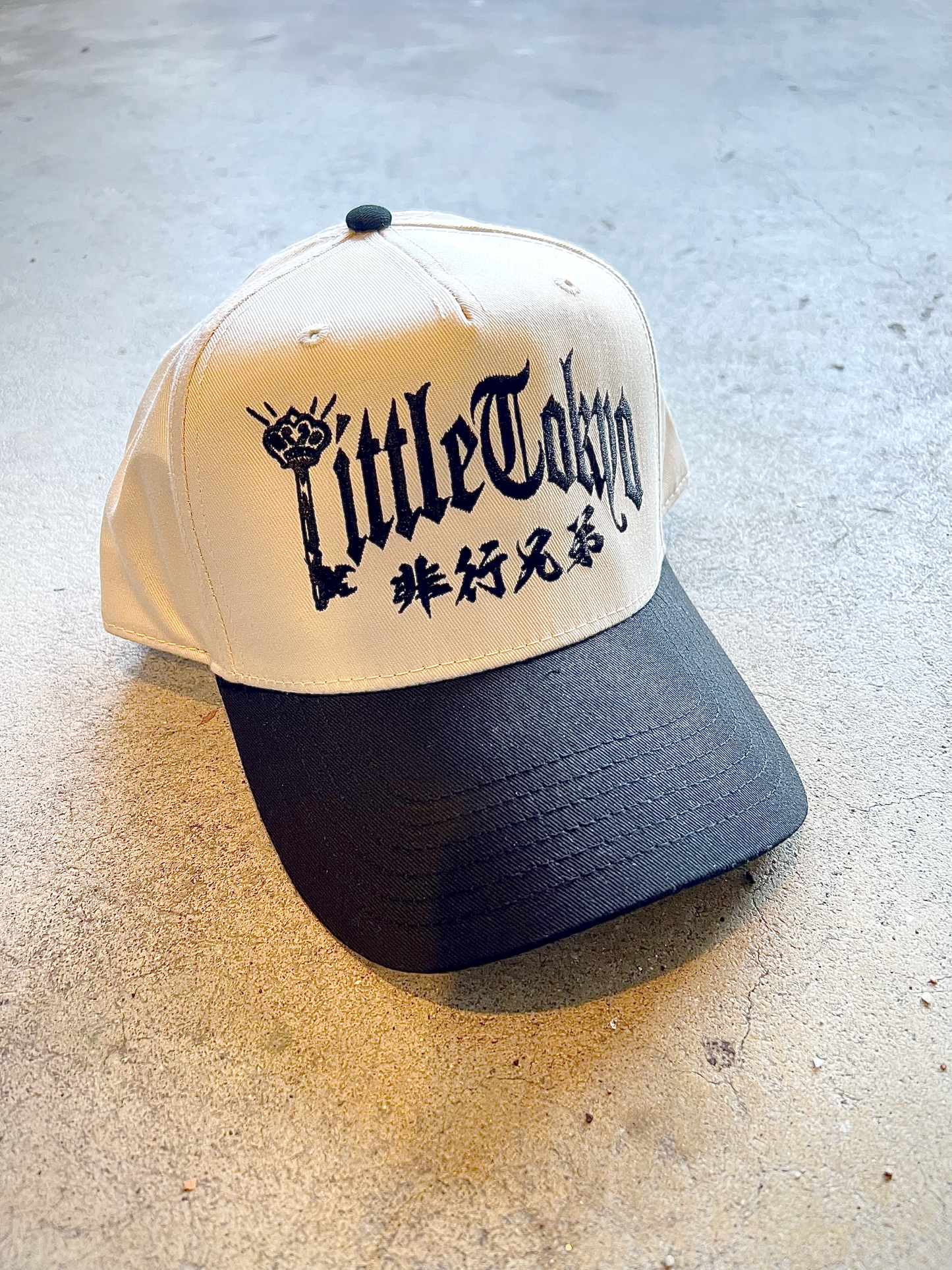 "Little Tokyo Delinquent" Snap Back in Natural/Black (Only Front Embroidery)