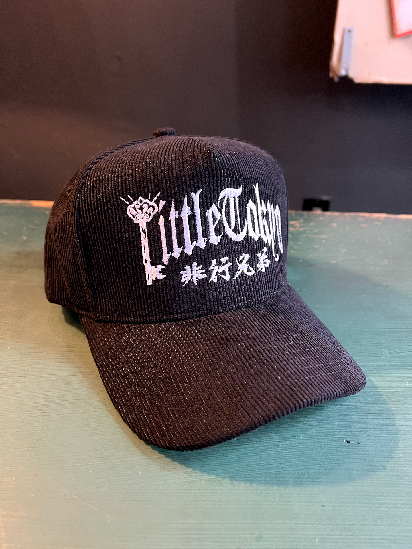 "Little Tokyo Delinquent"Corduroy Snap Back with Side Embroidery in Black
