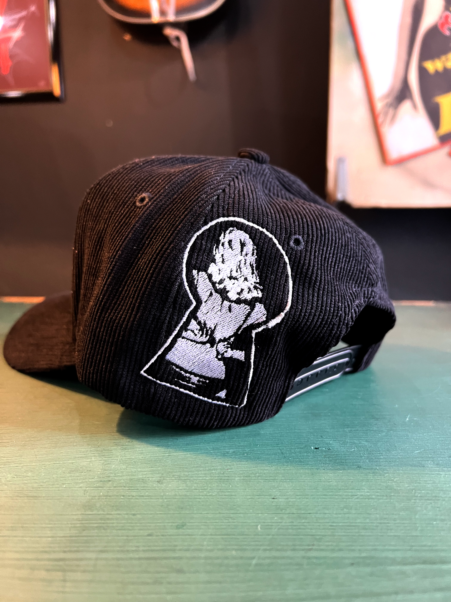 "Little Tokyo Delinquent"Corduroy Snap Back with Side Embroidery in Black