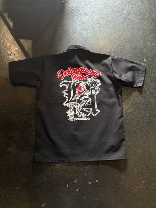 "To Live and Die in LA" 1/4 zip work shirt in Black