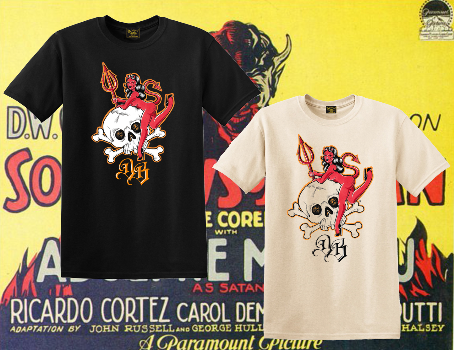 Devil Girl & Skull Tee in Black