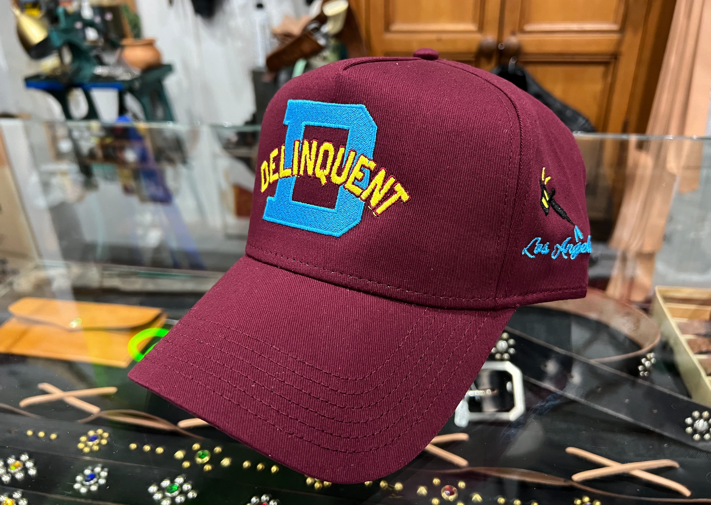 1940's Style Logo 5 Panel Snap Back Cap in Burgundy