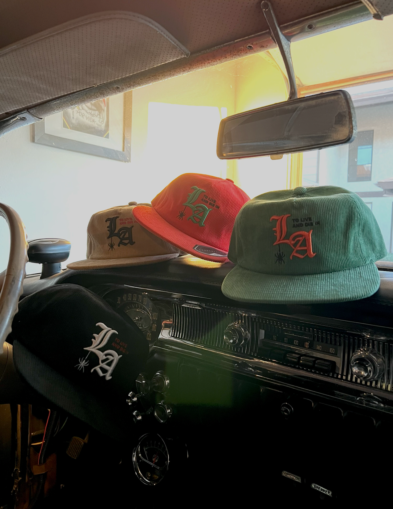 "To Live and Die in LA"Corduroy Snap Back Cap in Green