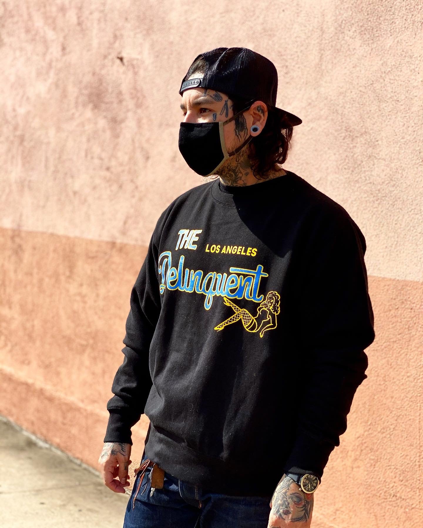 The Delinquent LA Crew Neck Sweatshirt in Black