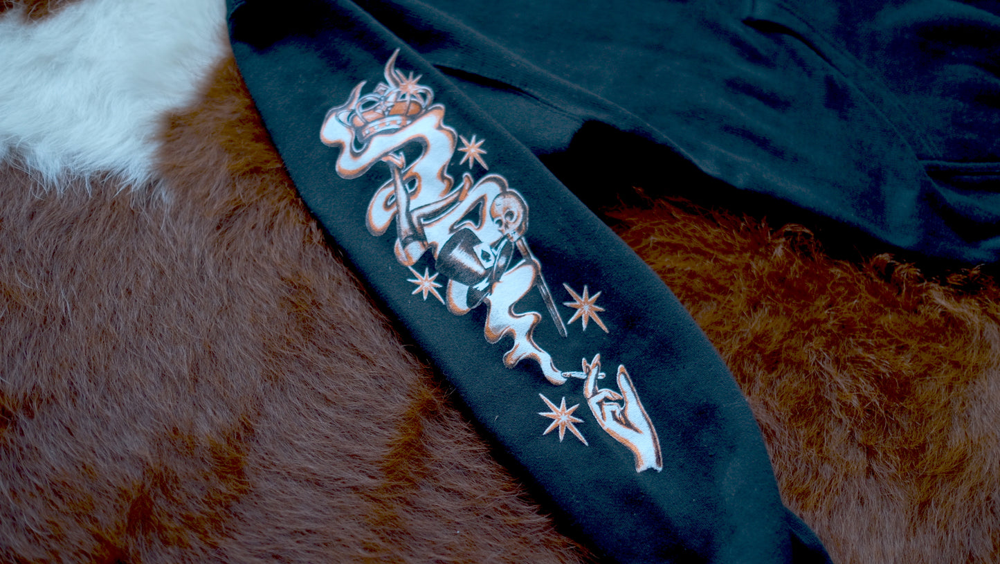 "Peek a Boo" Full Zip Hoodie in Black.