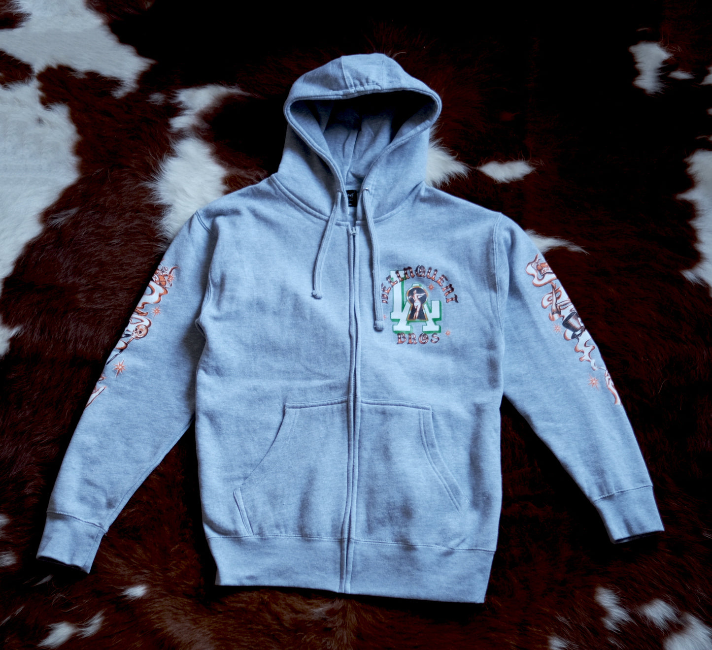 "Peek a Boo" Full Zip Hoodie in Gray.