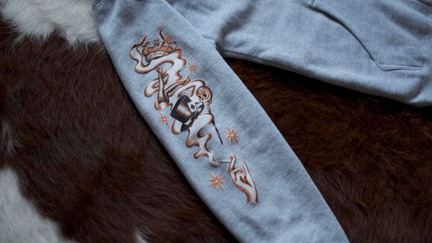 "Peek a Boo" Full Zip Hoodie in Gray.