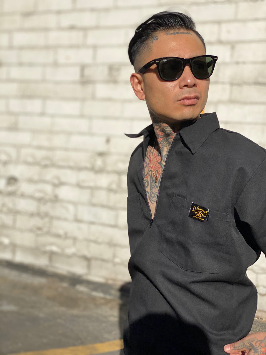 LA Monster 1/4 zip work shirt in Black – Delinquent Bros