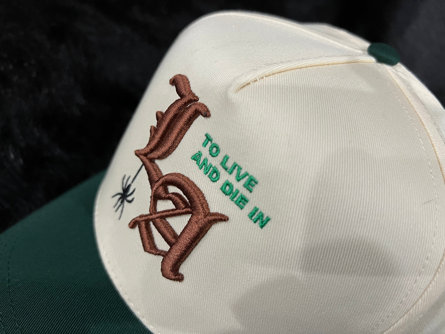 To live and Die in LA 5 Panel Snap Back Cap in Natural / Green