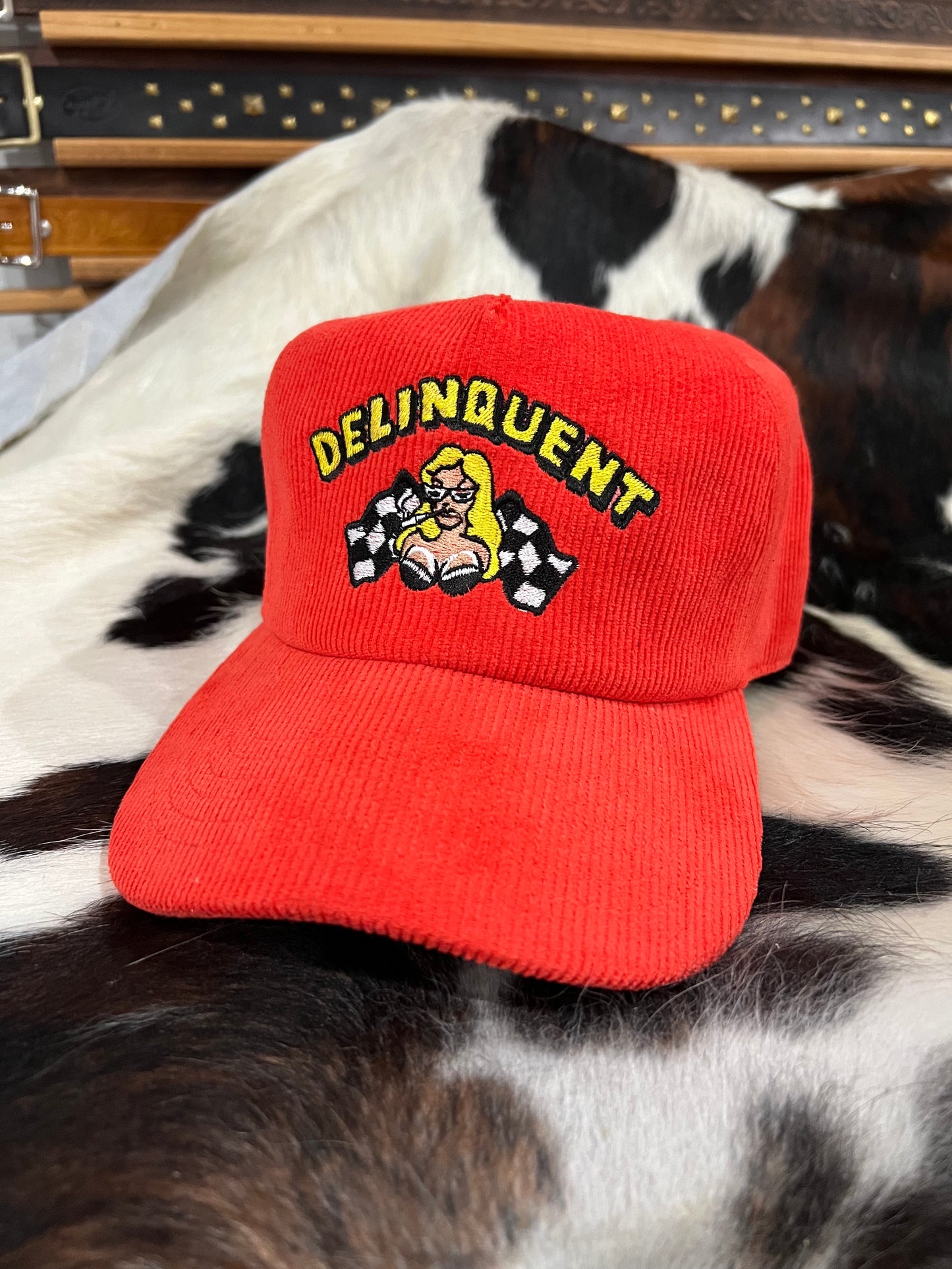 "Faster,Baby"Corduroy Snap Back Cap in Orange