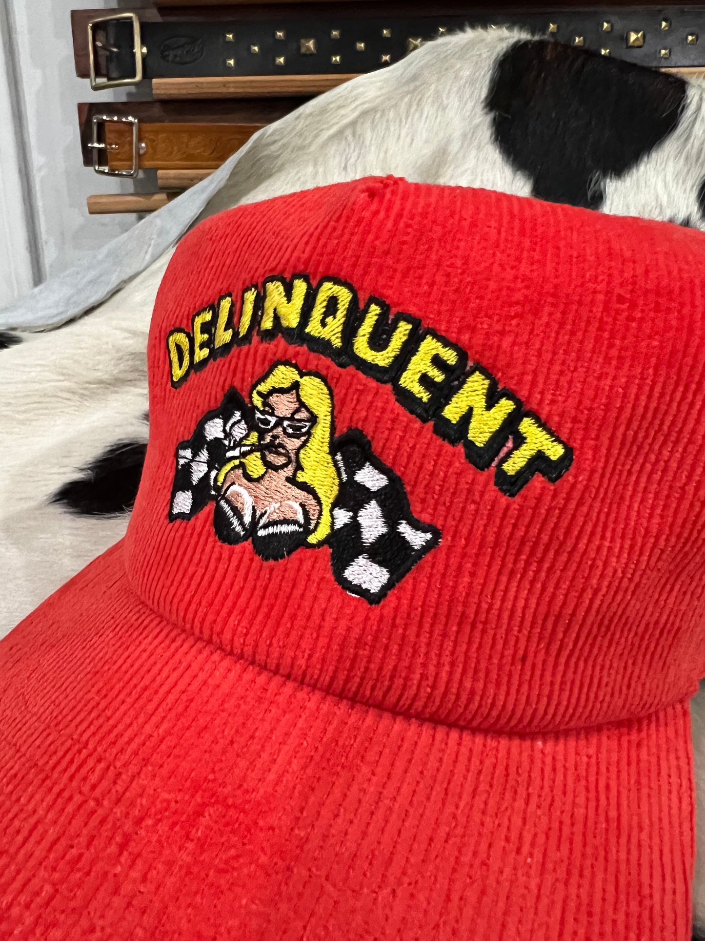 "Faster,Baby"Corduroy Snap Back Cap in Orange