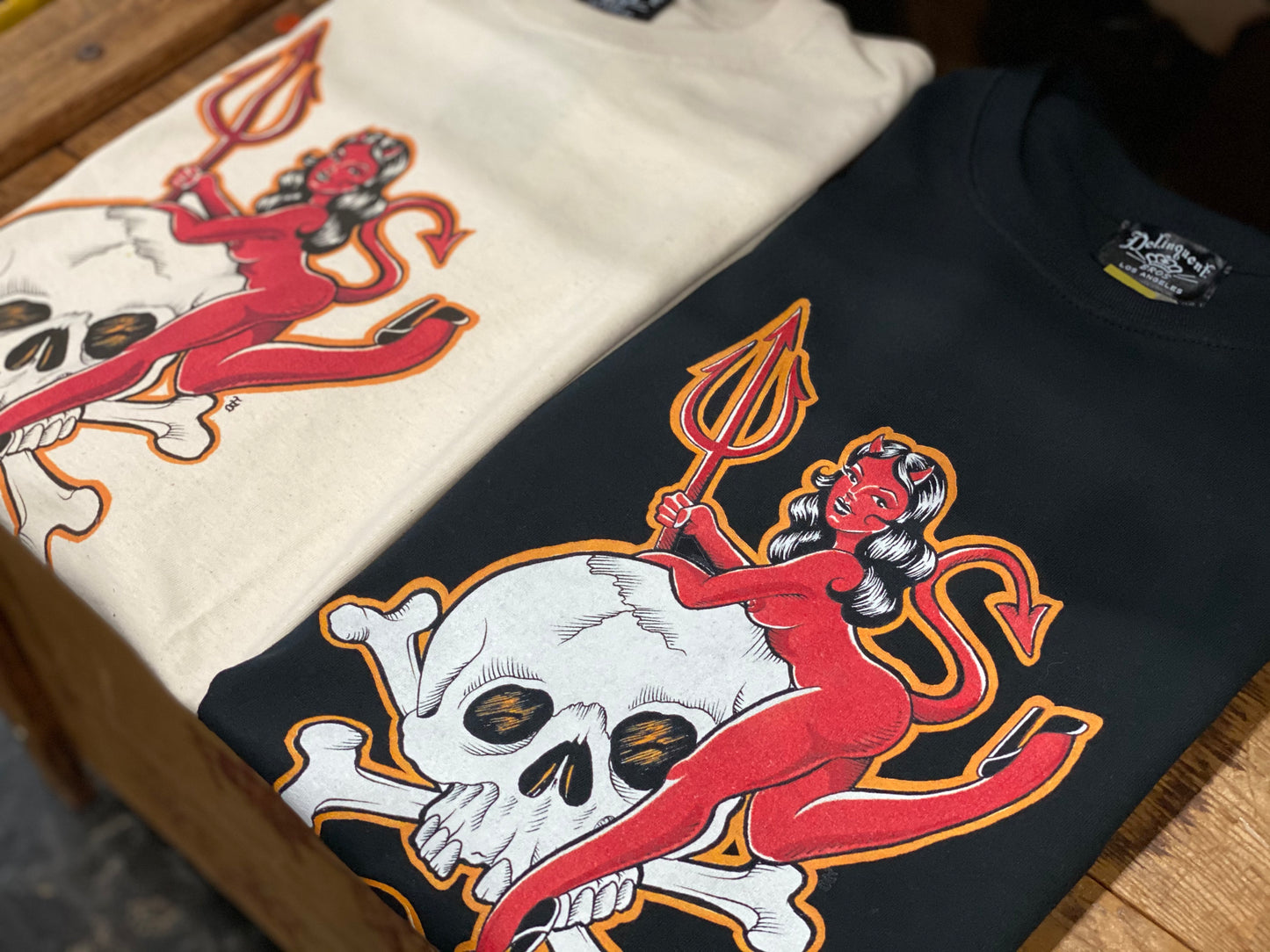 Devil Girl & Skull Tee in Black