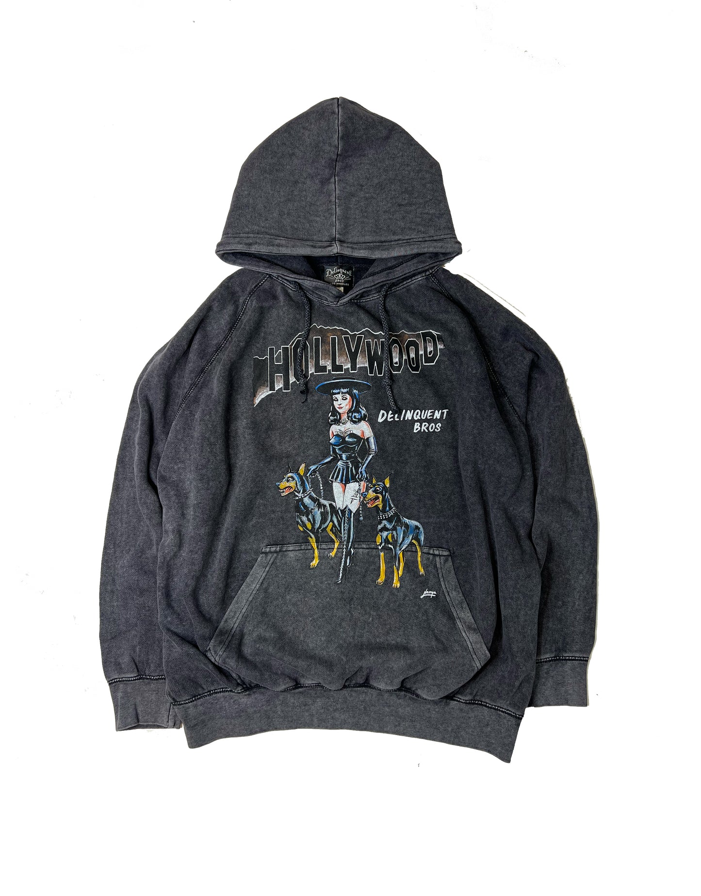 "Witches & Bitches"Vintage Washed Hoodie in Black.