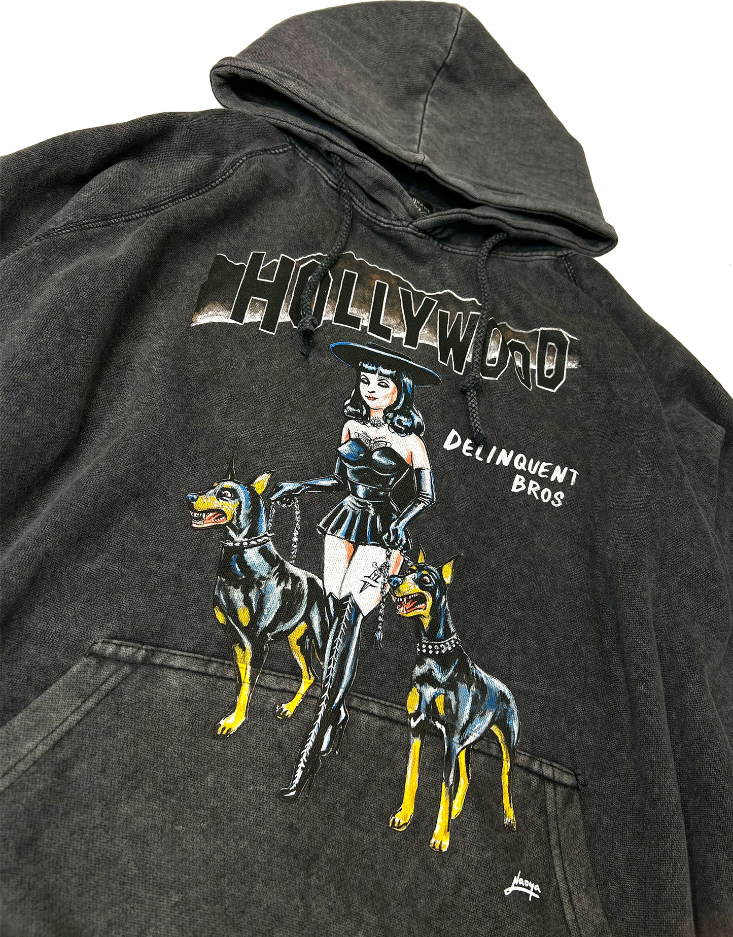 "Witches & Bitches"Vintage Washed Hoodie in Black.