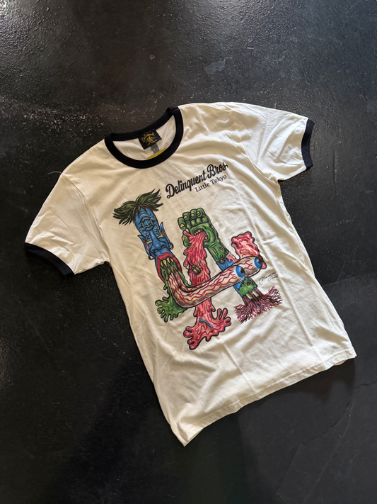 "LA Ghouls" Tee in Natural/Black Ringer Tee