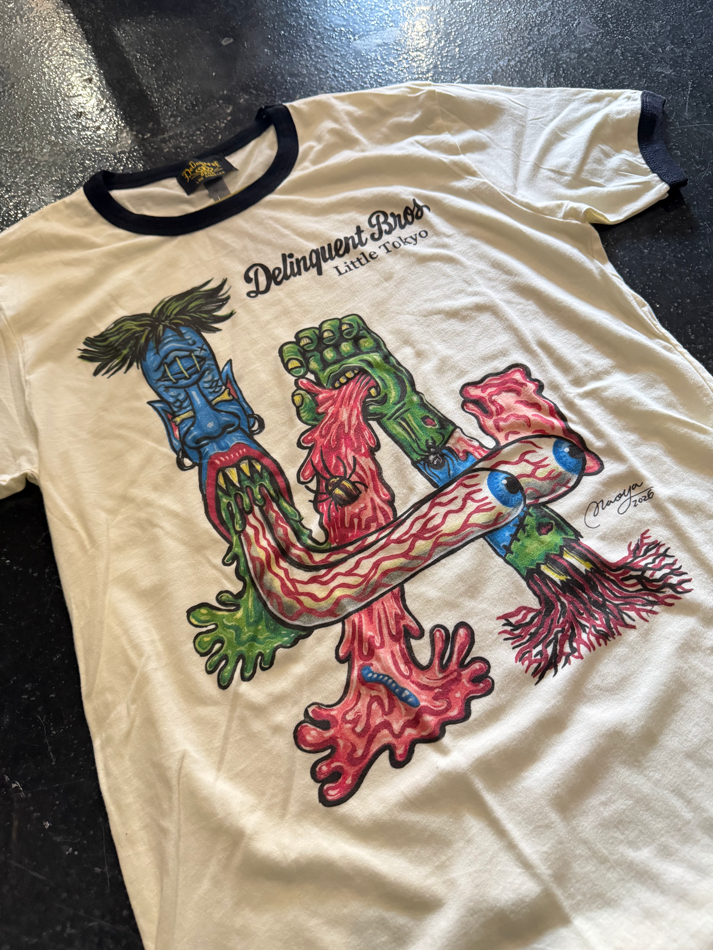 "LA Ghouls" Tee in Natural/Black Ringer Tee