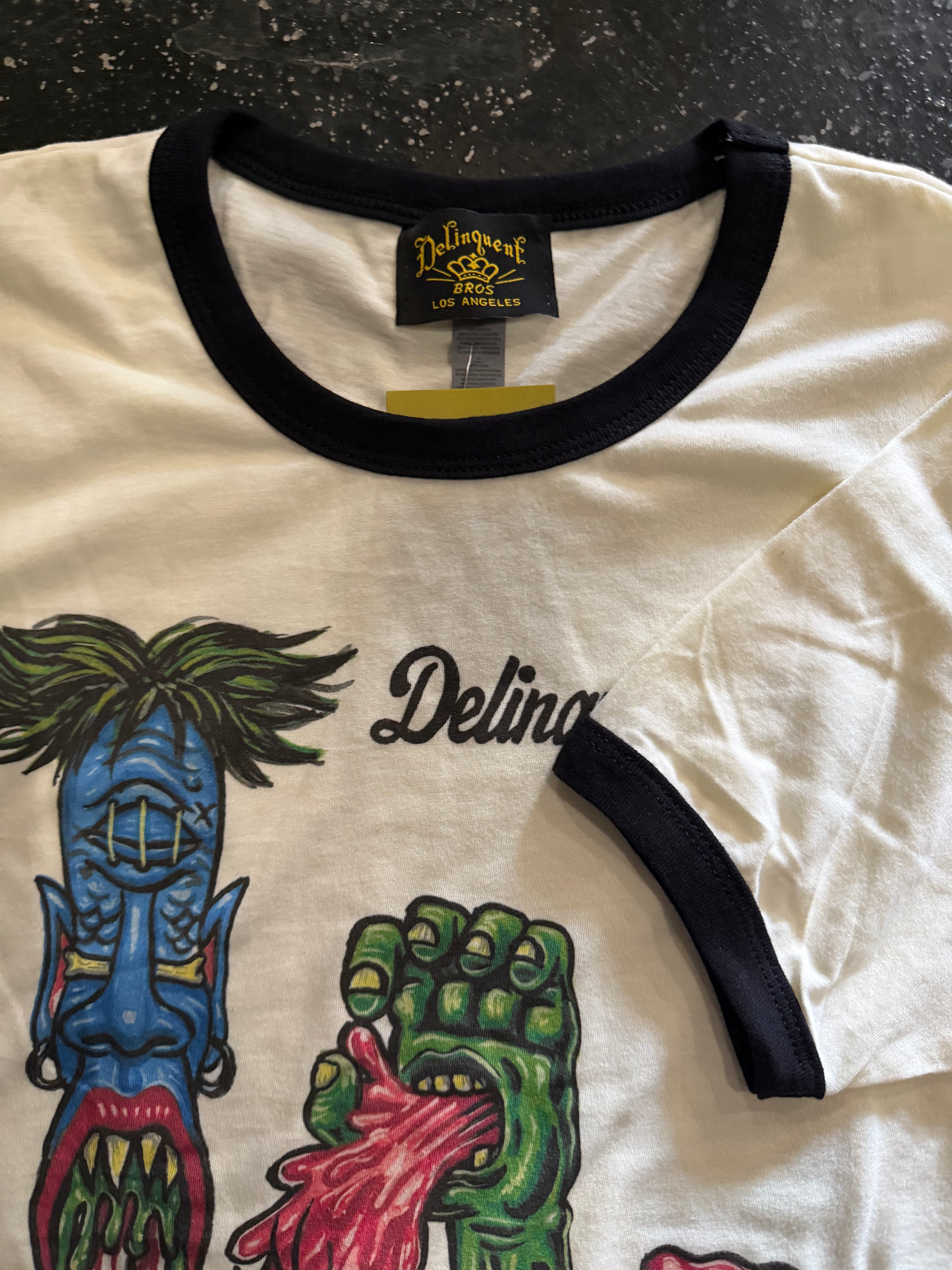 "LA Ghouls" Tee in Natural/Black Ringer Tee