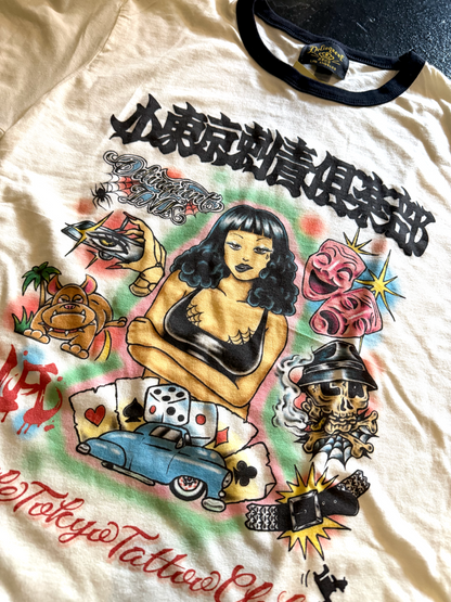 "Little Tokyo Tattoo Club" Tee in Natural/Black Ringer Tee