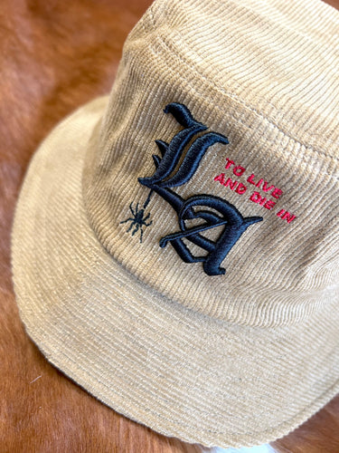 To Live and Die in LA Corduroy Bucket Hat in Beige
