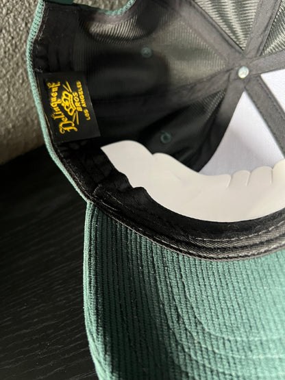 New "To Live and Die in LA"Corduroy Snap Back Cap in Dark Green