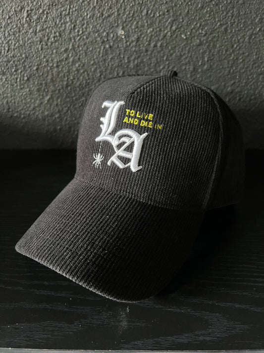 New "To Live and Die in LA"Corduroy Snap Back Cap in Black
