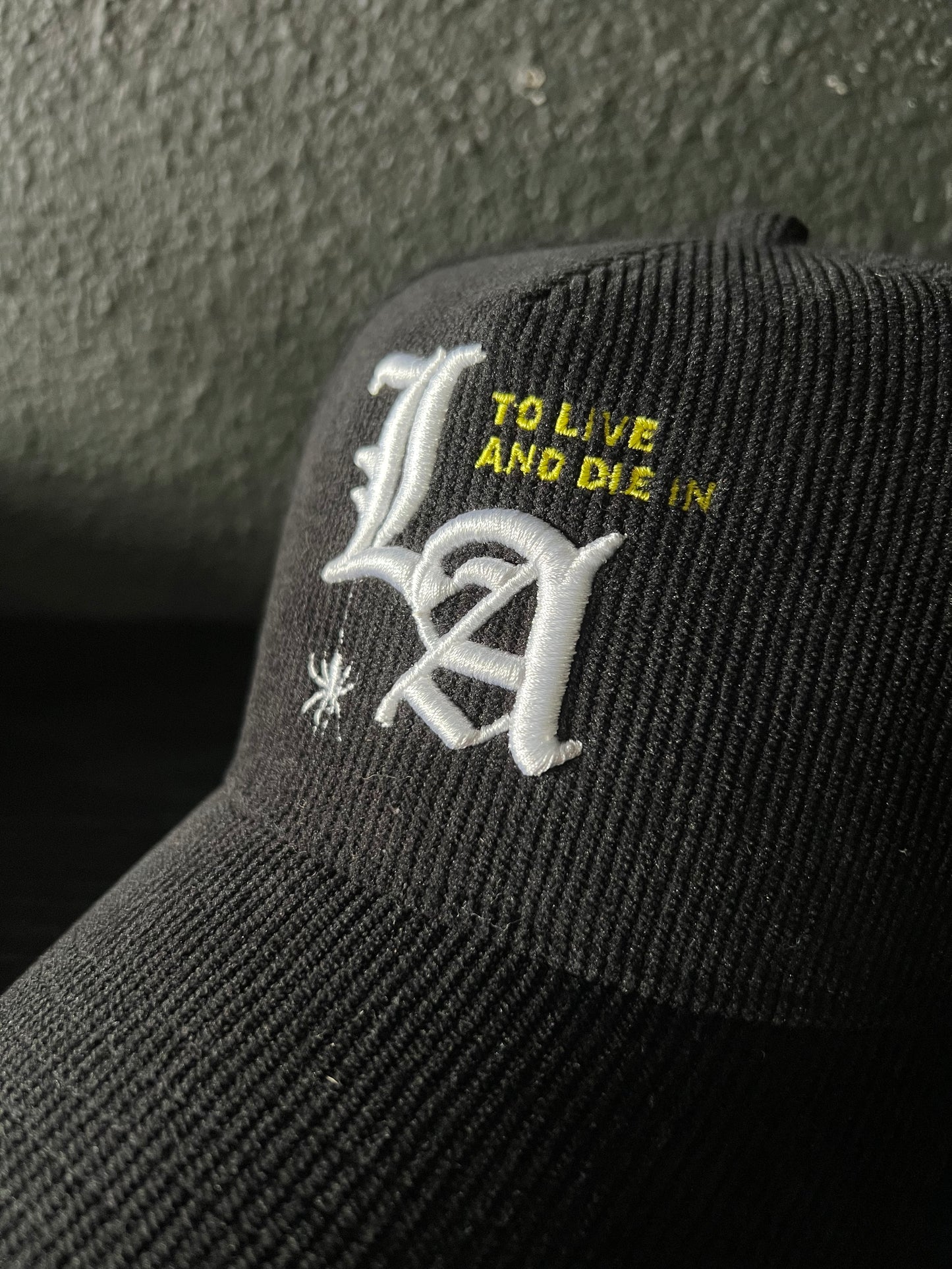 New "To Live and Die in LA"Corduroy Snap Back Cap in Black