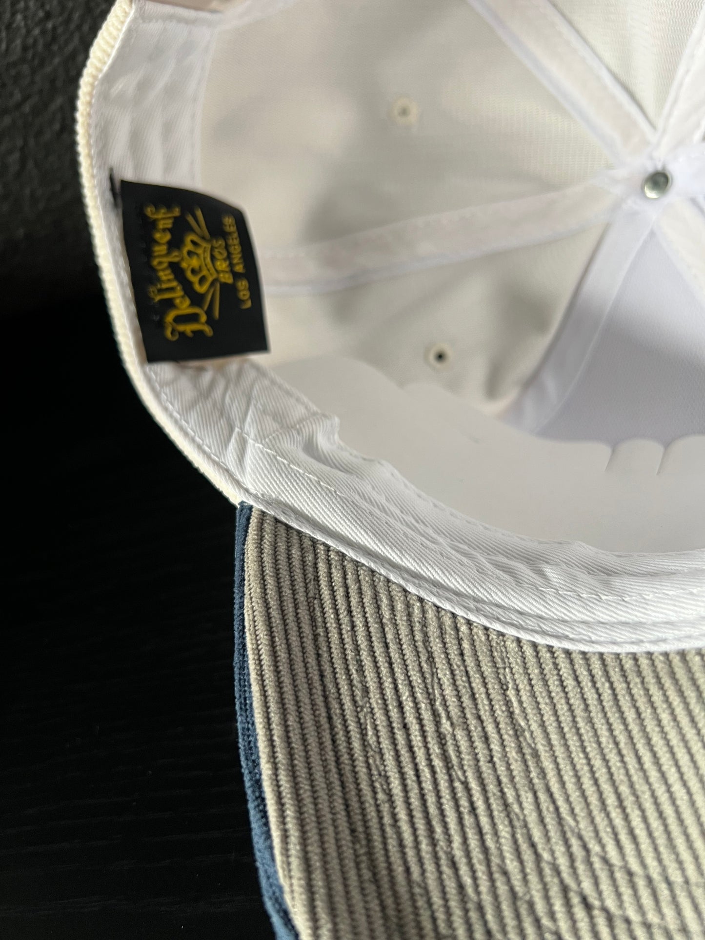 New "To Live and Die in LA"Corduroy Snap Back Cap in White/Navy