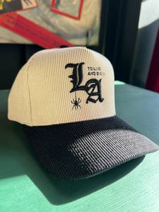 New "To Live and Die in LA"Corduroy Snap Back Cap in Natural/Black