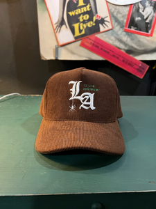 New "To Live and Die in LA"Corduroy Snap Back Cap in Brown