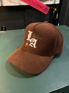 New "To Live and Die in LA"Corduroy Snap Back Cap in Brown