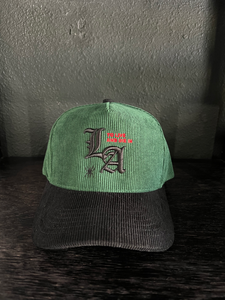 New "To Live and Die in LA"Corduroy Snap Back Cap in Green/Black