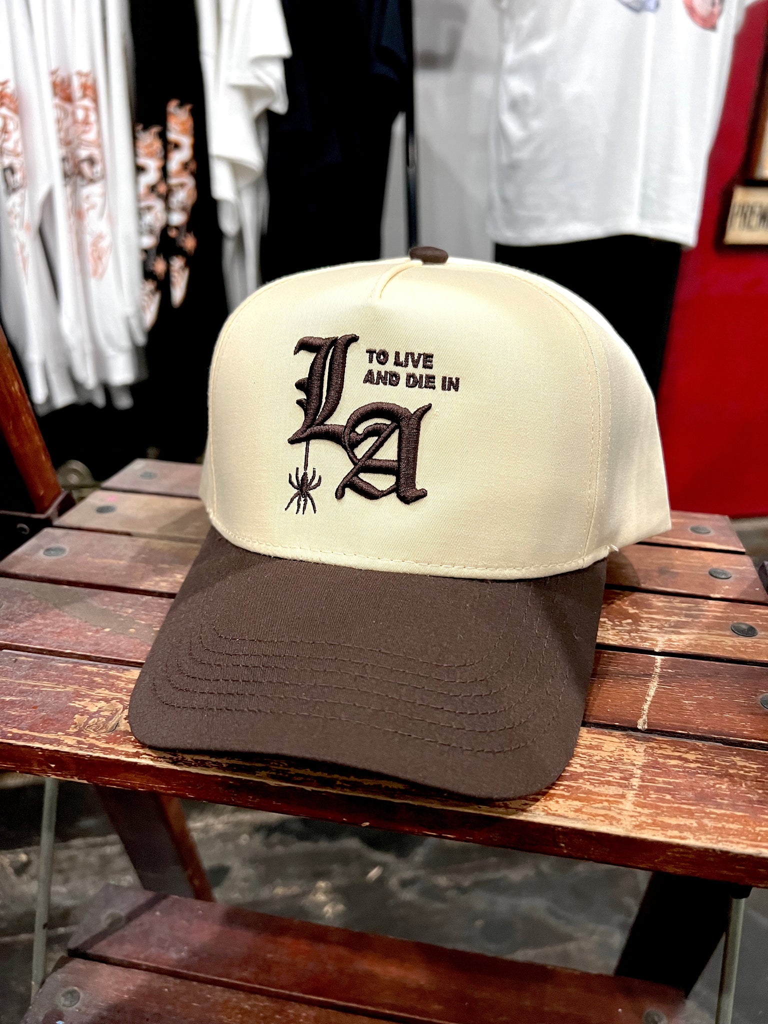 To live and Die in LA 5 Panel Snap Back Cap in Brown / Natural – Delinquent  Bros
