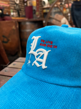 Load image into Gallery viewer, &quot;To Live and Die in LA&quot;Corduroy Snap Back Cap in Sky Blue