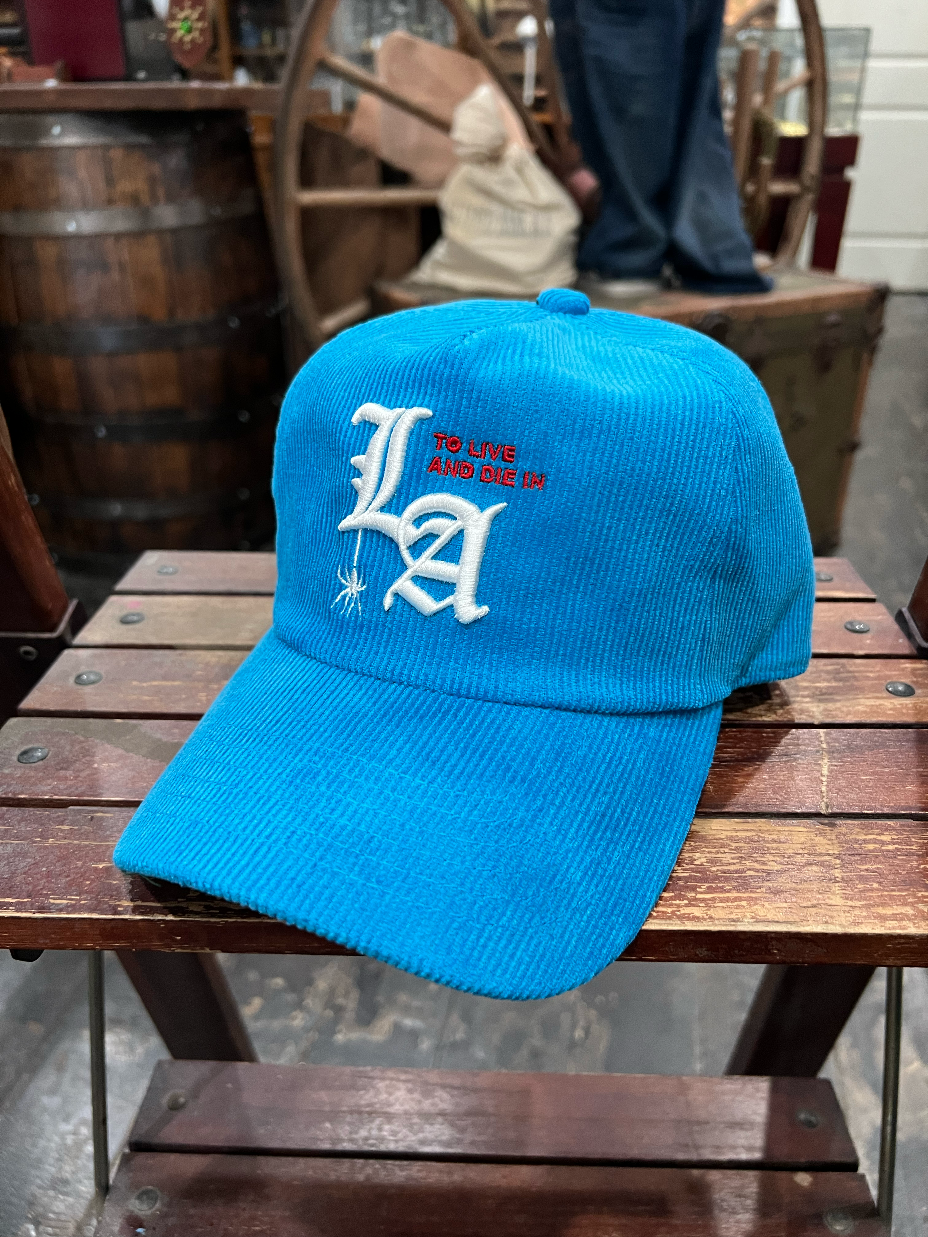 To Live and Die in LA Corduroy Snap Back Cap in Green by Delinquent Br