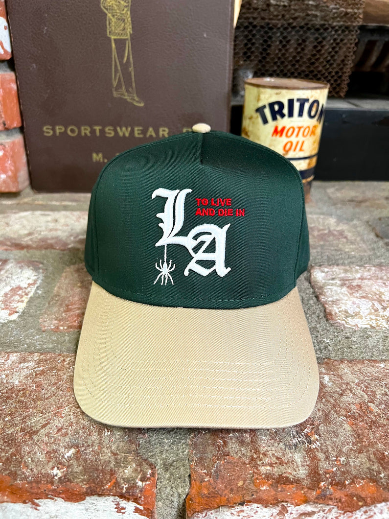 To live and Die in LA 5 Panel Snap Back Cap in Green/Beige