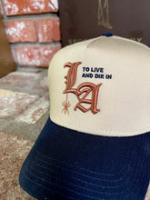 Load image into Gallery viewer, To live and Die in LA 5 Panel Snap Back Cap in Beige/Navy