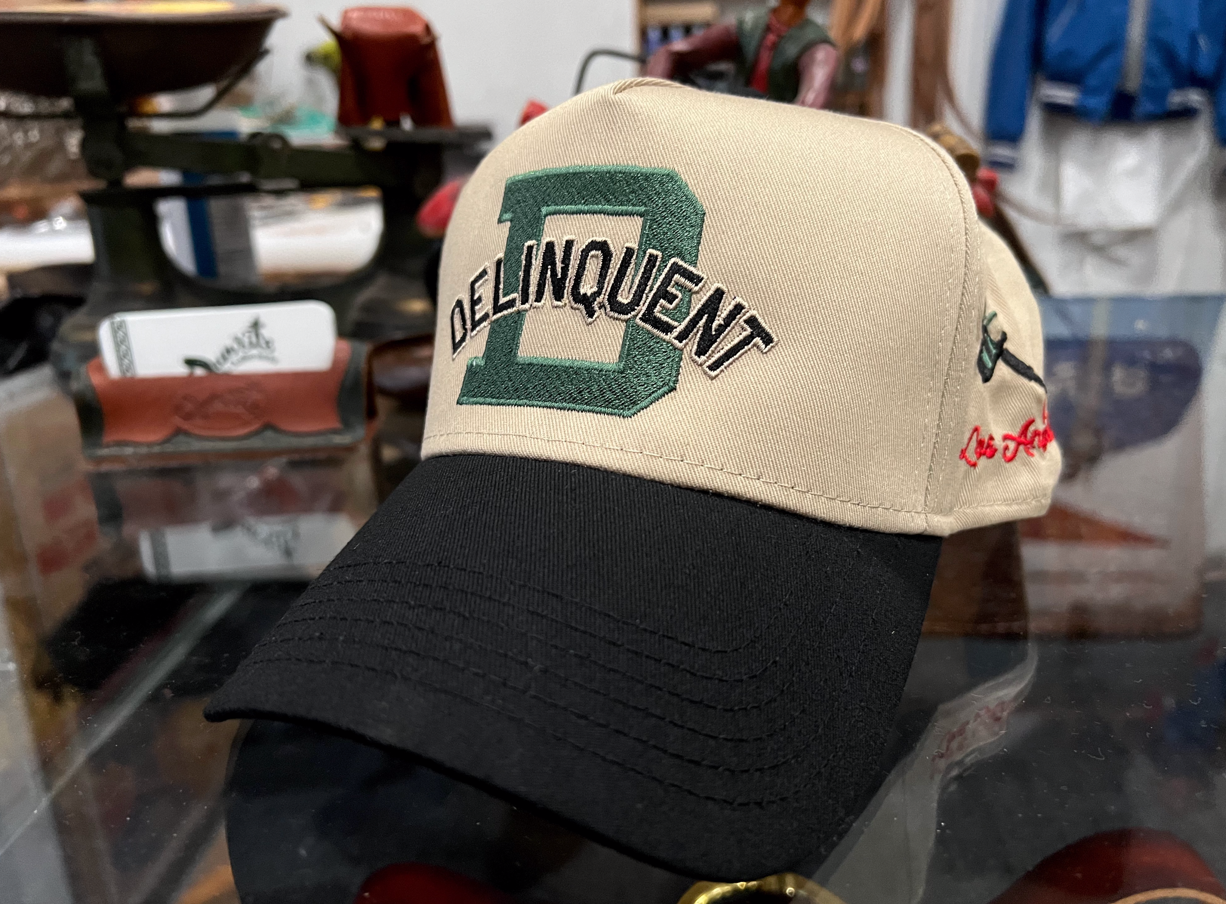 To live and Die in LA 5 Panel Snap Back Cap in Green/Beige – Delinquent Bros