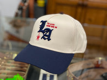 Load image into Gallery viewer, To live and Die in LA 5 Panel Snap Back Cap in Navy / Natural