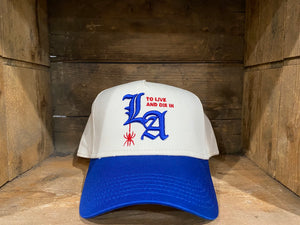 To live and Die in LA 5 Panel Snap Back Cap in Blue / Natural