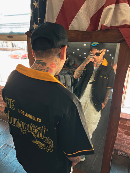 The Delinquent LA Bowling Shirt in Black/Yellow