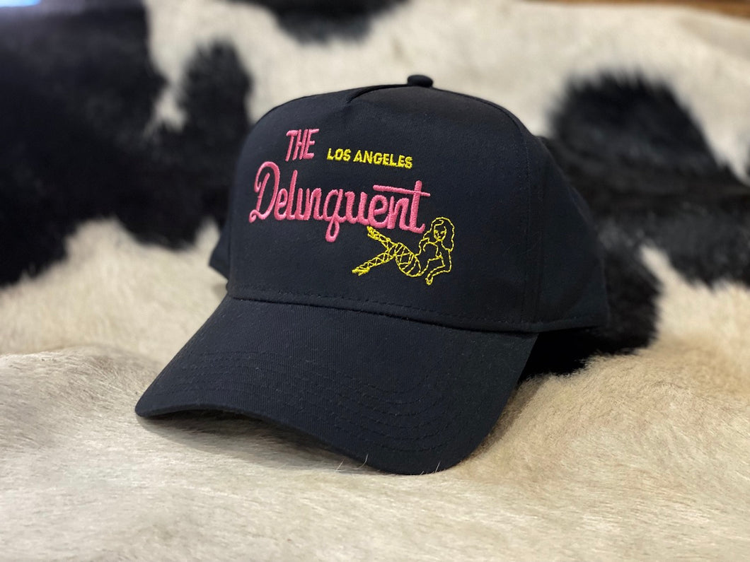 The Delinquent 5 Panel Snap Back Cap in Black