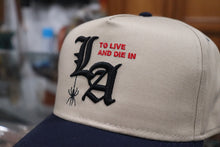 Load image into Gallery viewer, To live and Die in LA 5 Panel Snap Back Cap in Beige x Navy