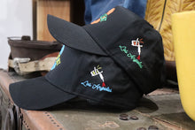 Load image into Gallery viewer, 1940&#39;s Style Logo 5 Panel Snap Back Cap in Black and Blue