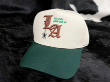 Load image into Gallery viewer, To live and Die in LA 5 Panel Snap Back Cap in Natural / Green