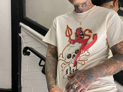 Devil Girl & Skull Tee in Natural