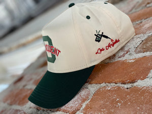 1940's Style Logo 5 Panel Snap Back Cap in Natural x Green