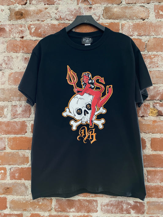 Devil Girl & Skull Tee in Black
